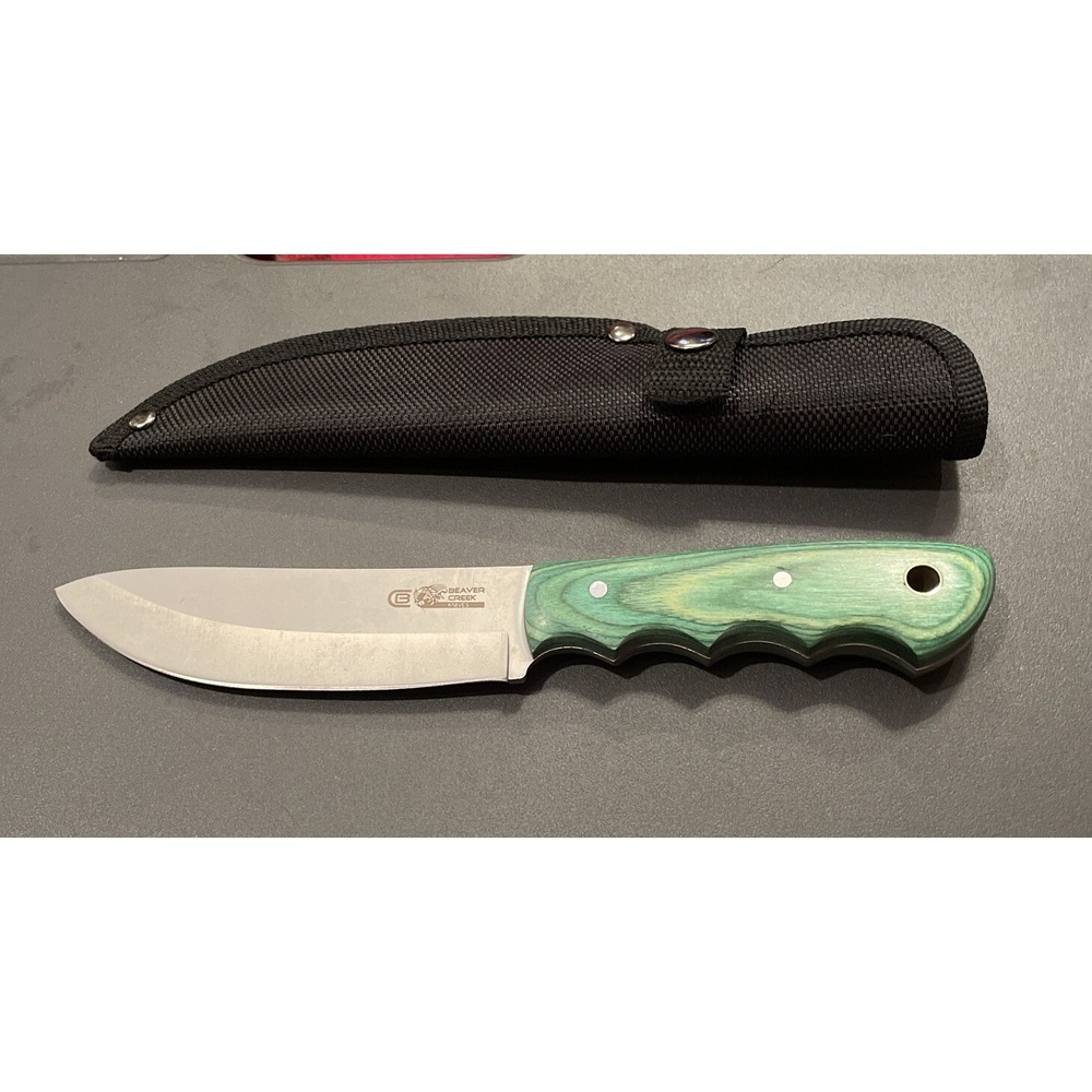 Beaver Creek Pakkawood Green Handle Hunter‎ Skinner 9" Knife Nylon Sheath NEW
